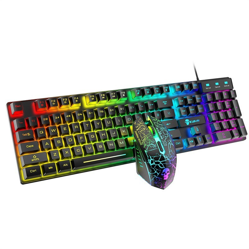 Gaming keyboard and mouse set with RGB lighting on a white background