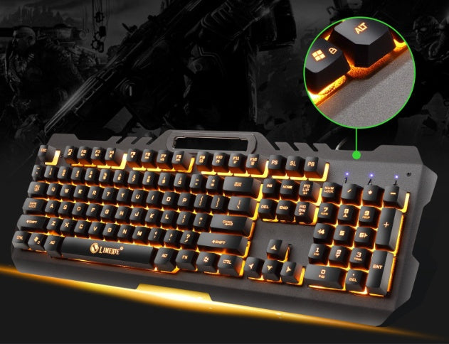 Gaming keyboard with illuminated keys on a dark background