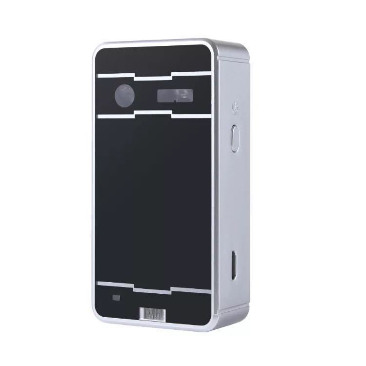 Black electronic device with white accents on a white background