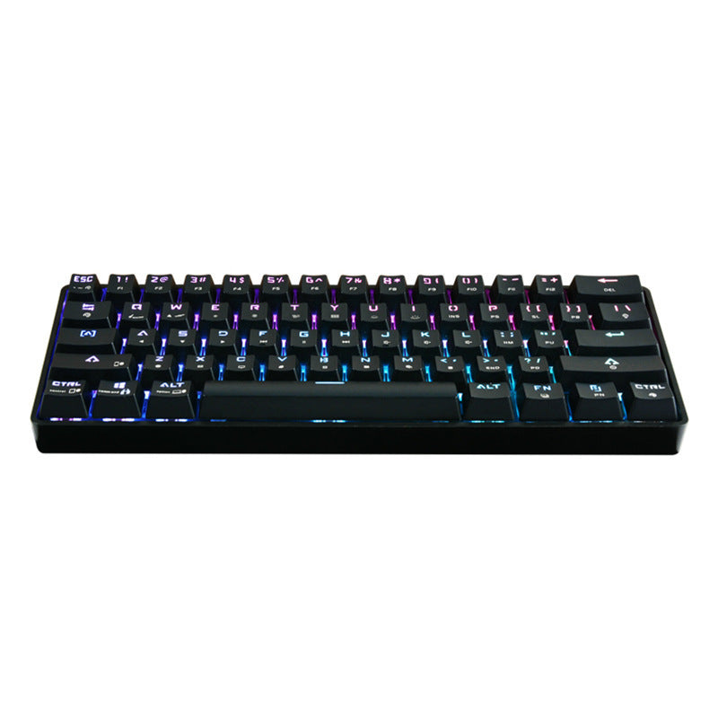 Black mechanical keyboard with RGB lighting on a white background