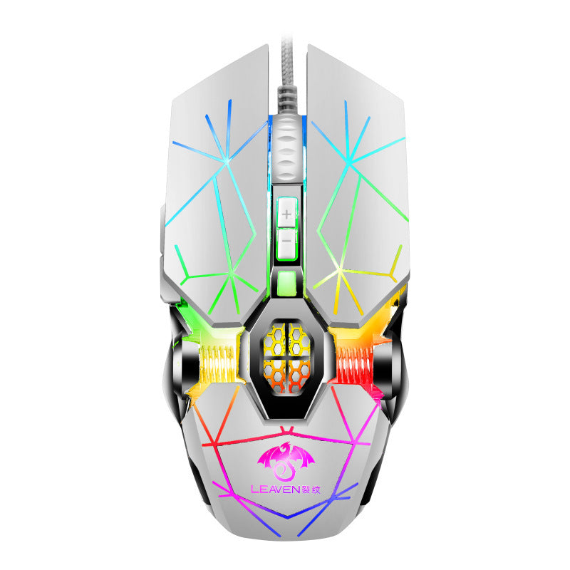Gaming mouse with colorful LED lights on a white background