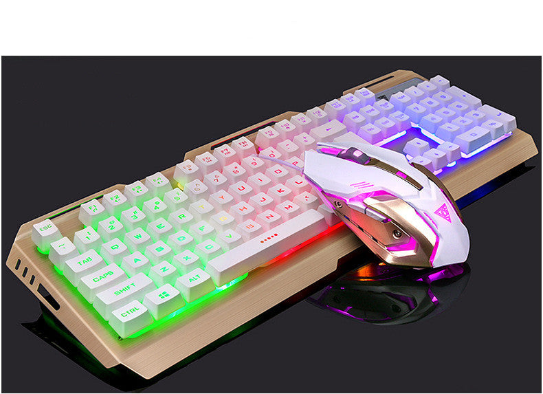 Gaming keyboard and mouse set with RGB lighting on a black background
