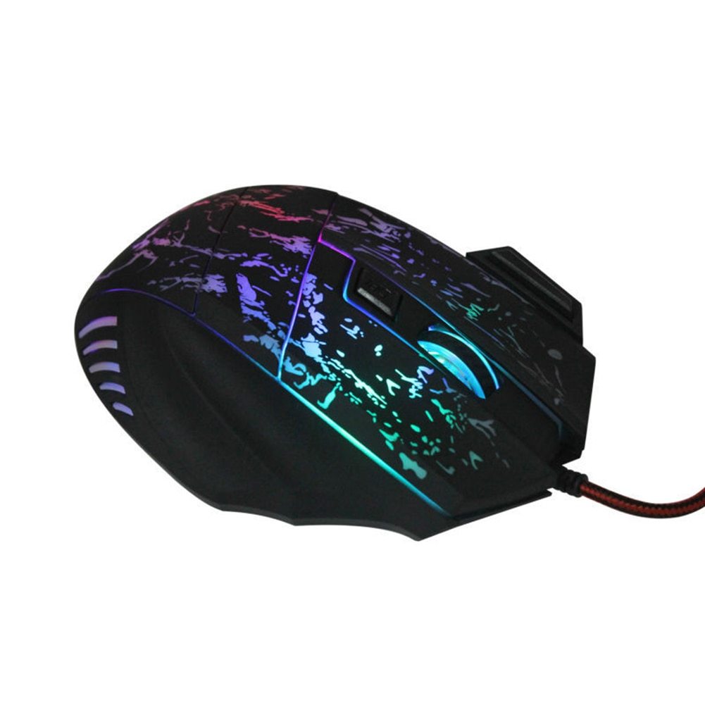 Gaming mouse with colorful LED lighting on a white background