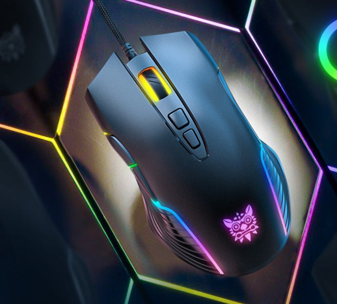 Gaming mouse with RGB lighting on a dark background