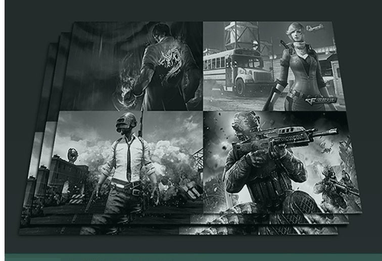 Collection of video game posters featuring characters in various scenarios.