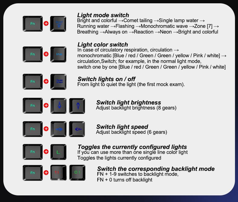 Control panel with light mode and color switches on a white background
