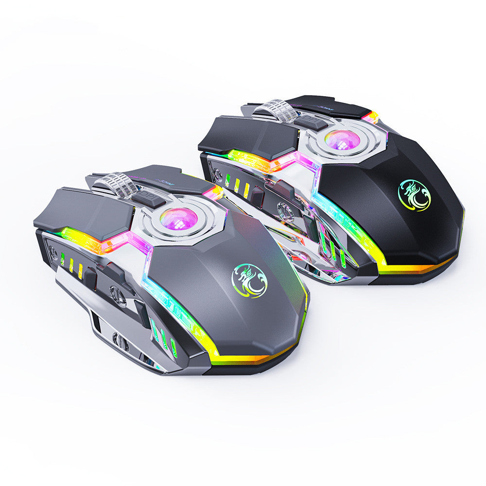 Two gaming mice with RGB lighting on a white background