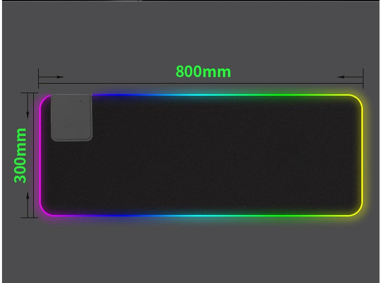 Gaming mouse pad with dimensions labeled on a gray background