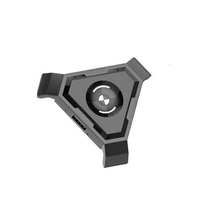 Geometric metallic object with a central circular component on a white background