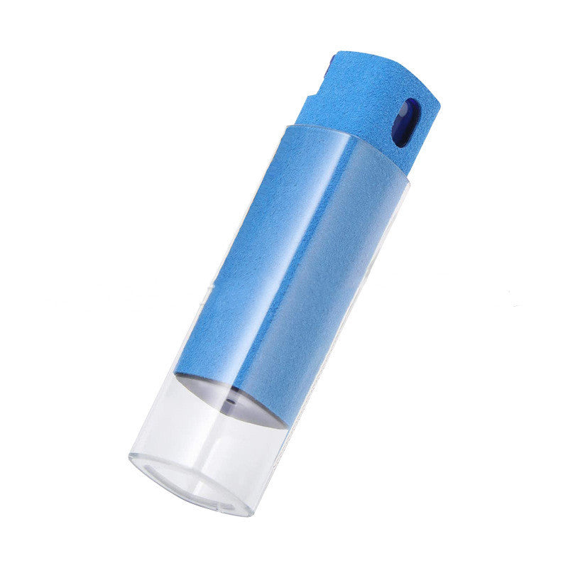 Clear cylindrical container with blue lid on a white background