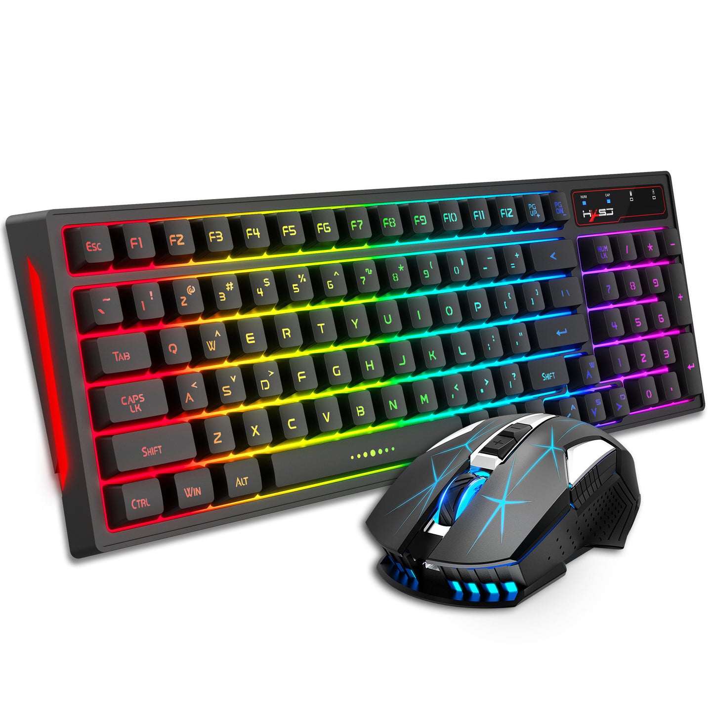 Gaming keyboard and mouse set with RGB lighting on a white background