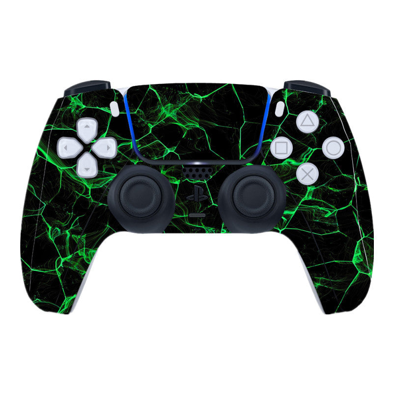 Gaming controller with green and black marble pattern on a white background