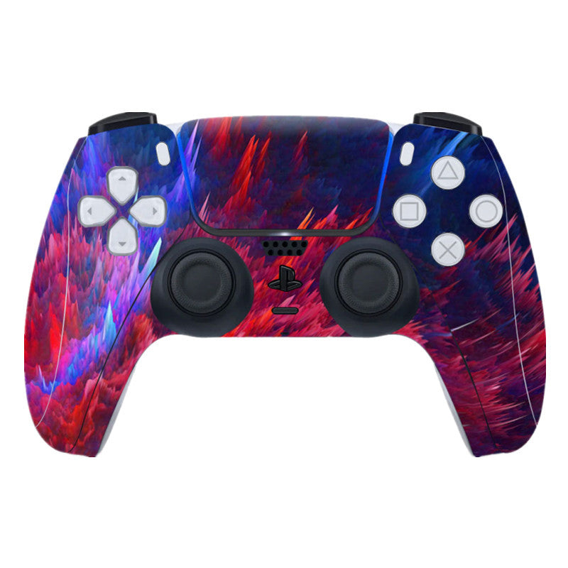 Colorful gaming controller with abstract design on a white background