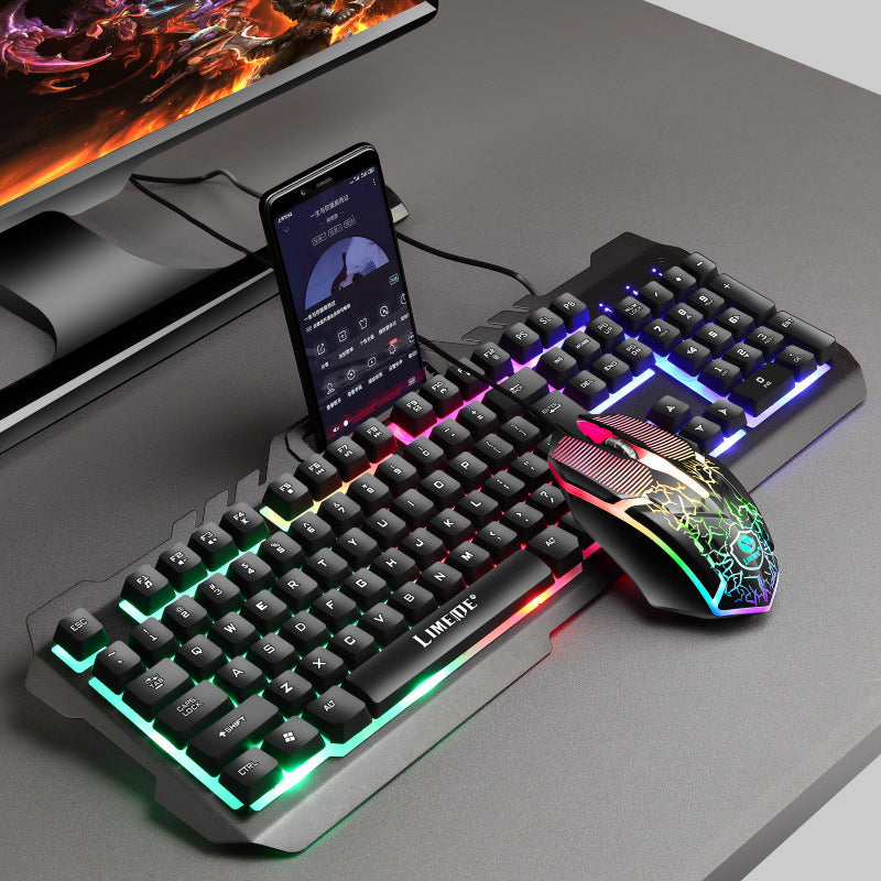 Gaming keyboard and mouse set with RGB lighting on a desk