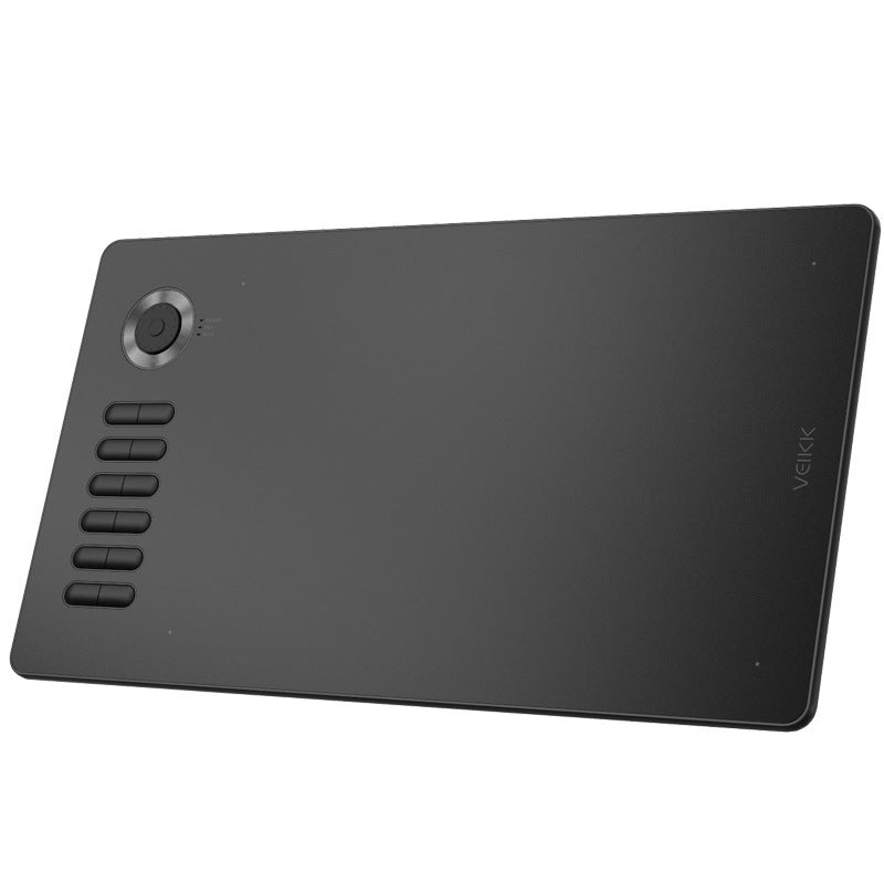 Black graphic tablet with control buttons on a white background