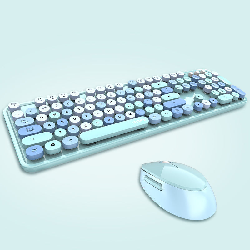 Colorful keyboard and mouse on a light blue background