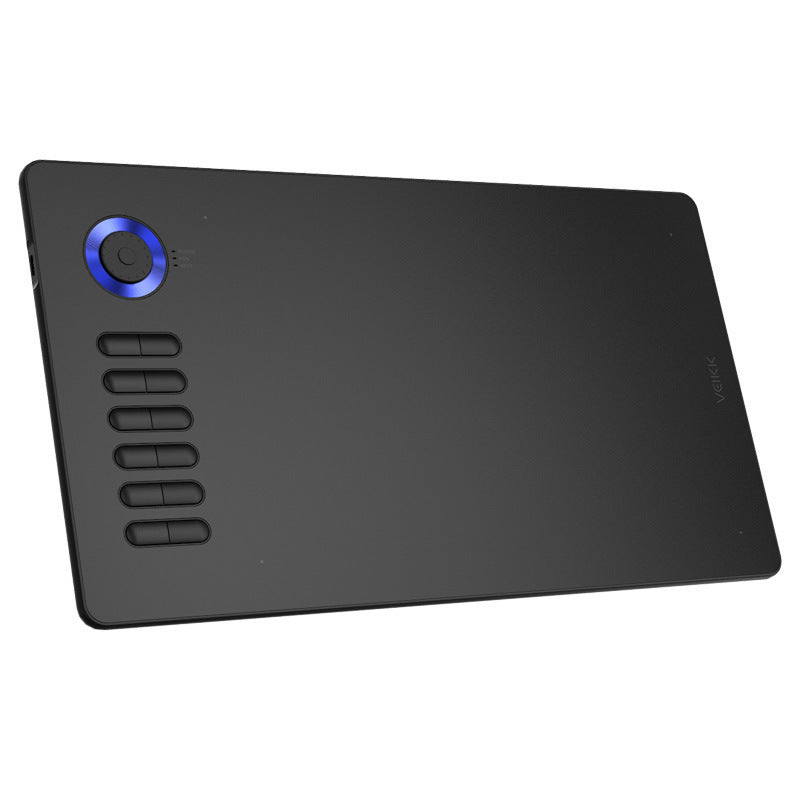 Black graphic tablet with control buttons on a white background