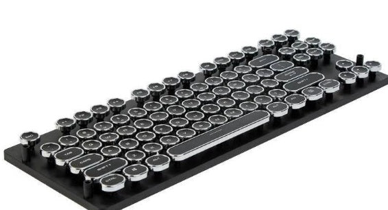 Mechanical keyboard with round keys on a white background