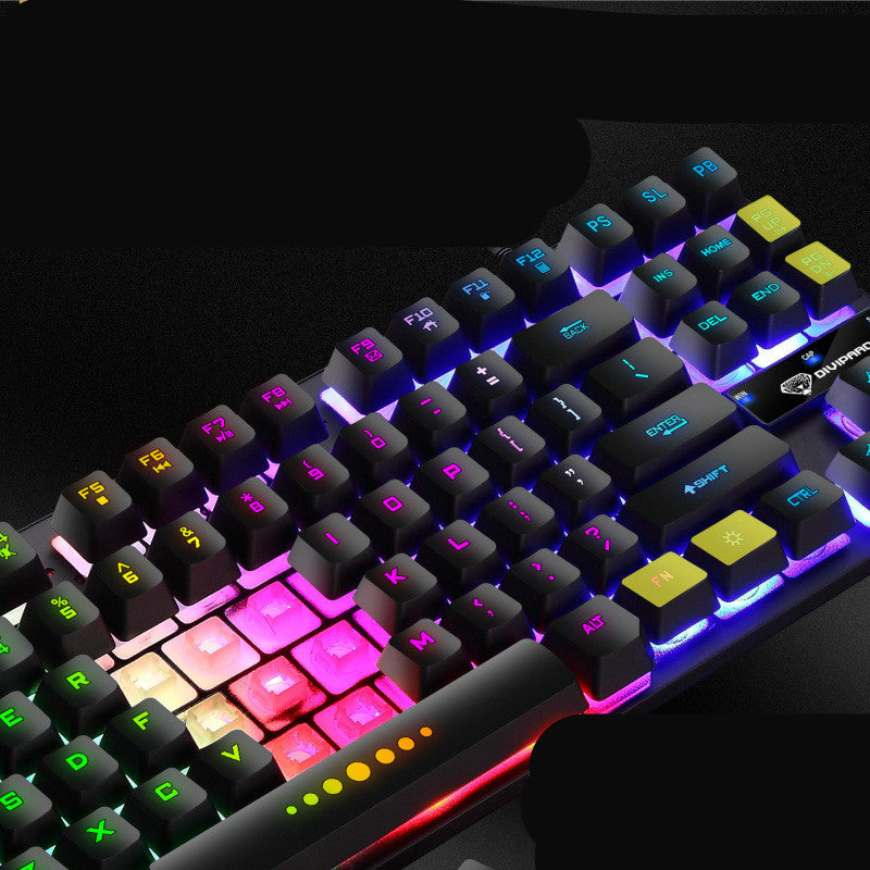 Colorful gaming keyboard with RGB lighting on a dark background