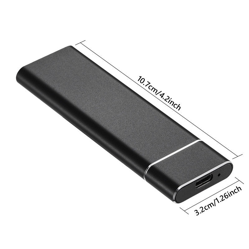 Black USB-C to HDMI adapter with dimensions labeled on a white background