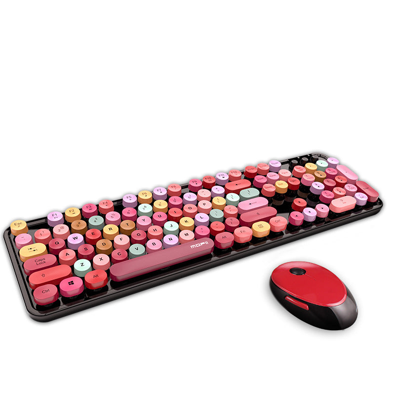 Colorful keyboard and red mouse on a white background