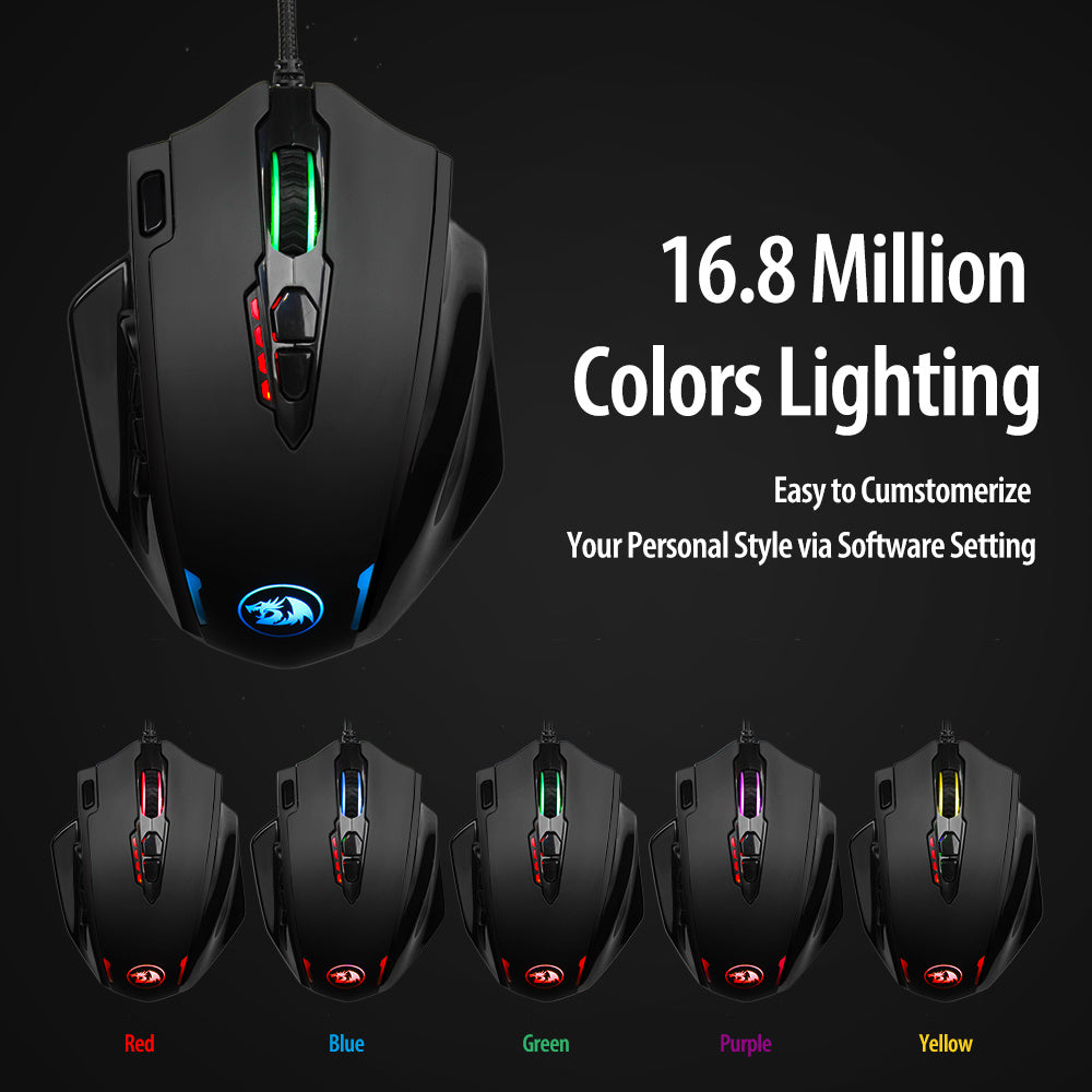 Gaming mouse with customizable RGB lighting on a black background
