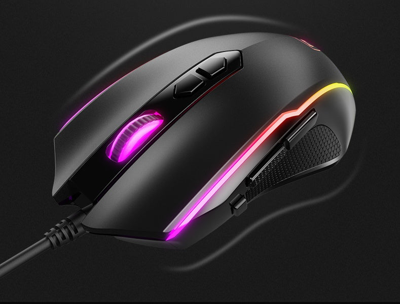 Gaming mouse with RGB lighting on a dark background