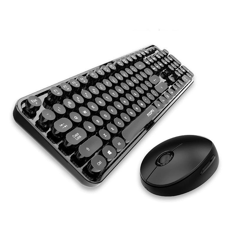 Black keyboard and mouse set on a white background