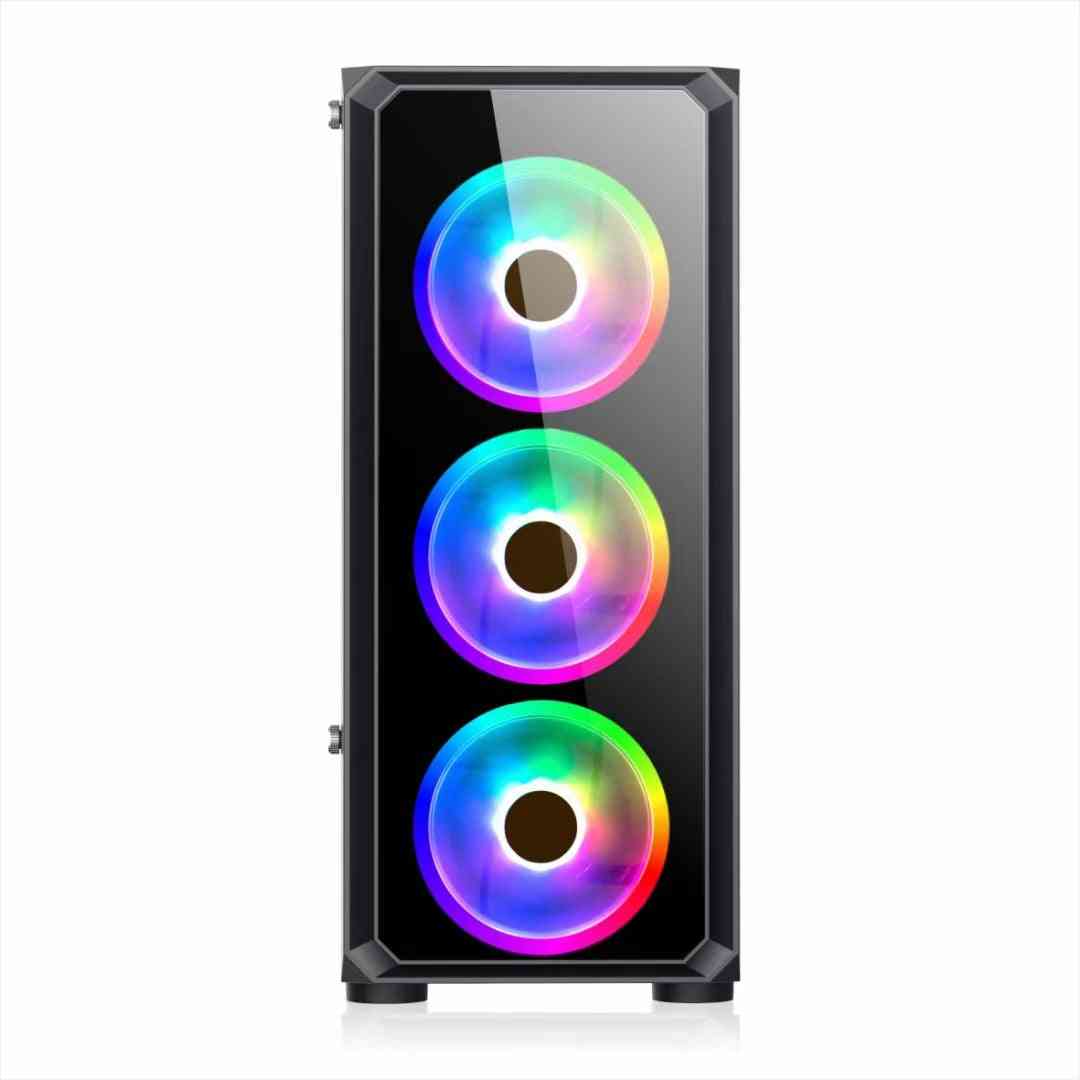 Computer case with RGB lighting on a white background