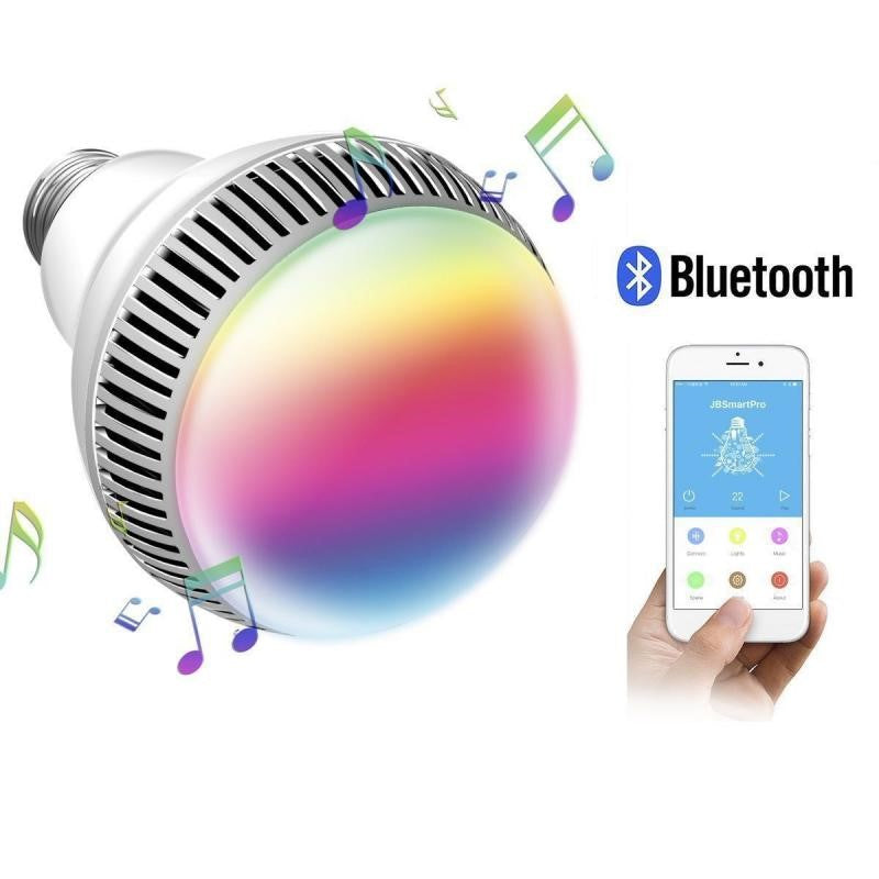 Smart light bulb with Bluetooth connectivity and smartphone app control on a white background