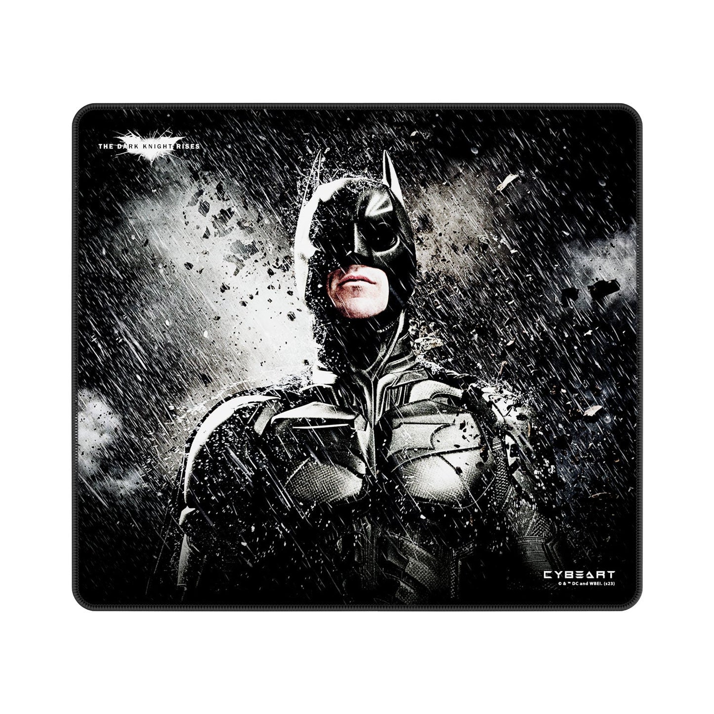 Mouse pad with a superhero design featuring a mask and costume, branded 'CyberArt'.