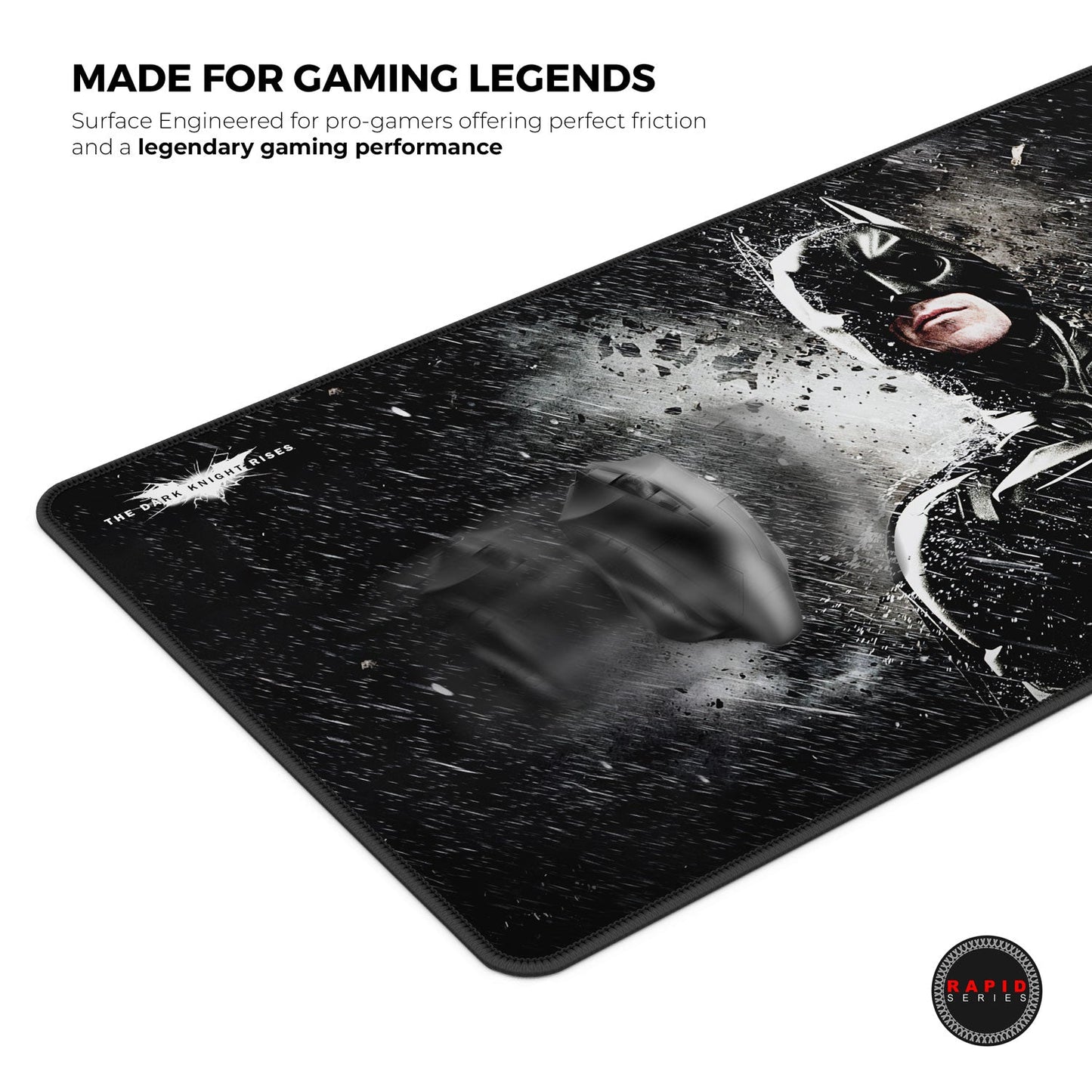 Gaming mouse pad with superhero design and text about gaming performance
