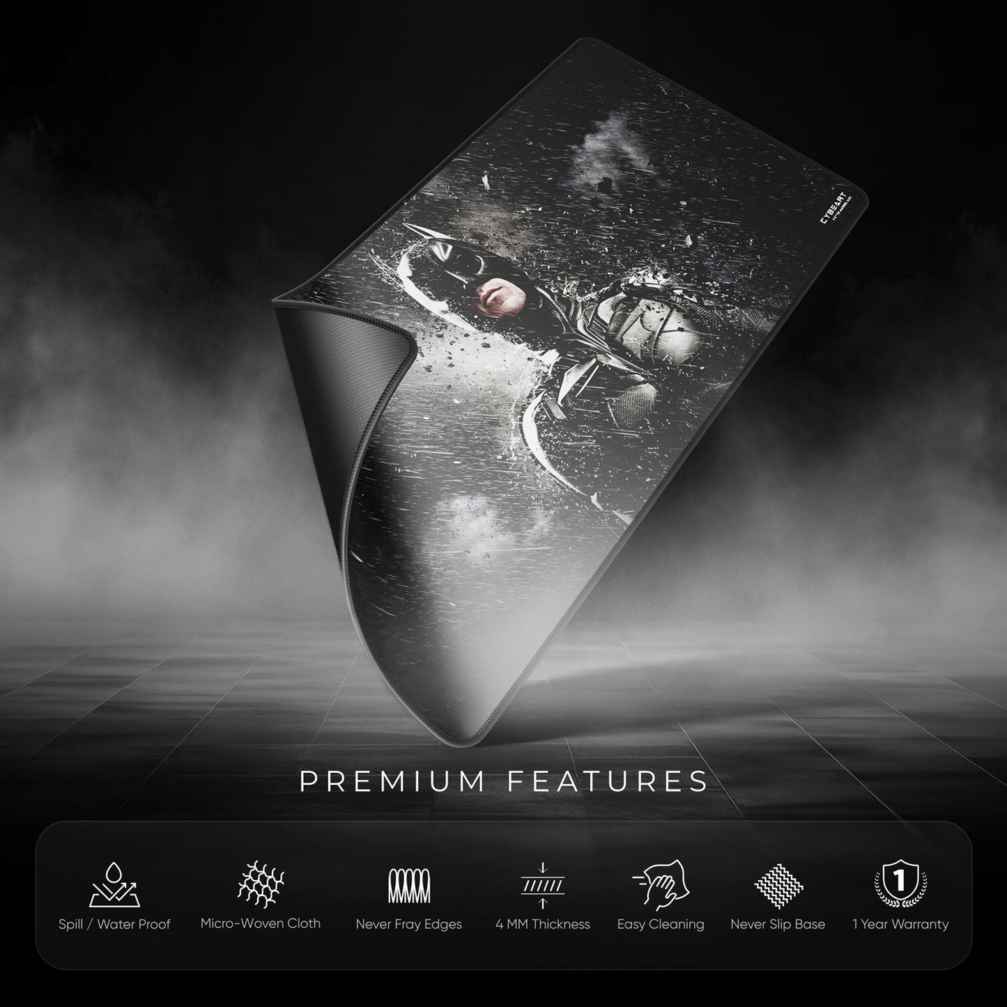 Mouse pad with superhero design on a dark background