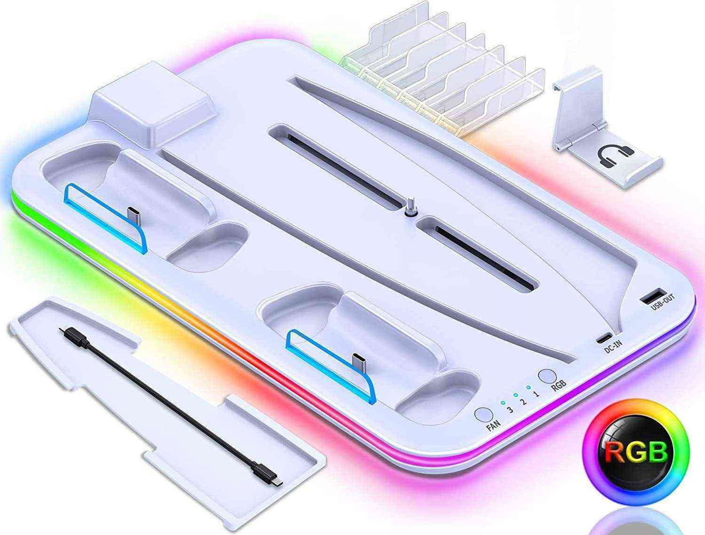 Computer cooling system with RGB lighting on a white background
