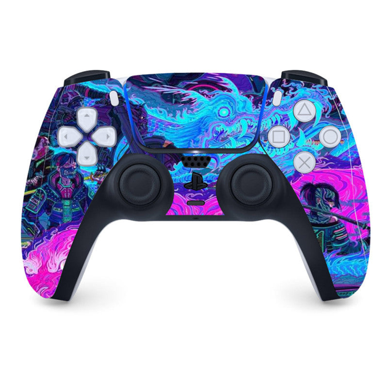 Colorful gaming controller with abstract design on a white background