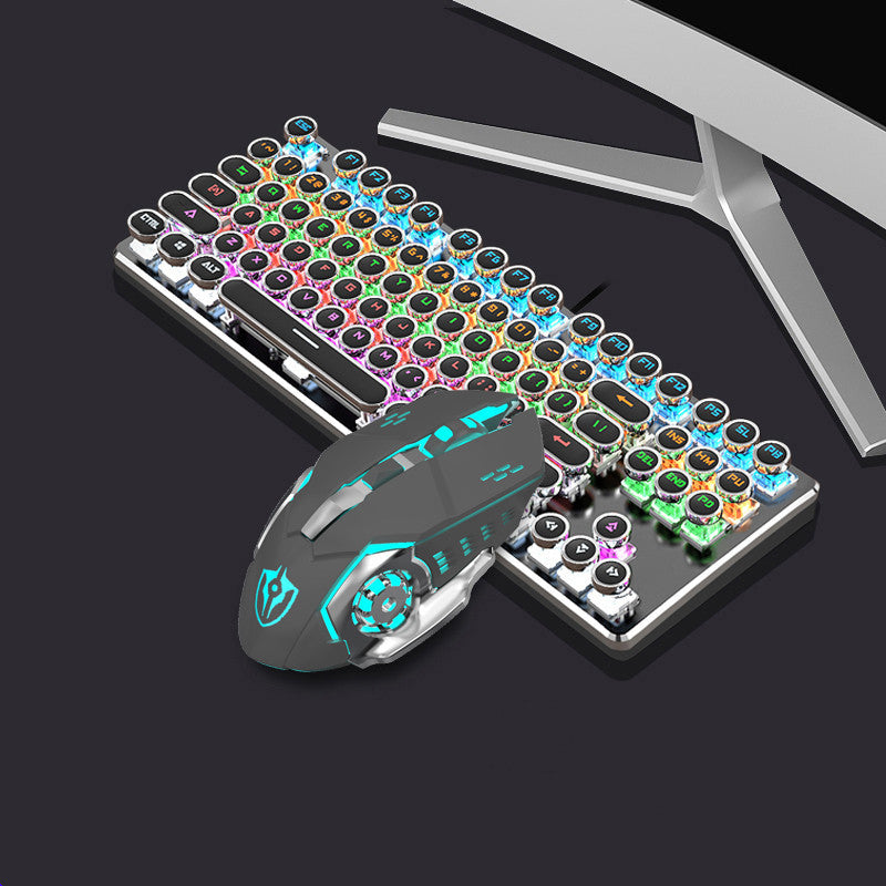 Colorful gaming keyboard and mouse set on a dark background