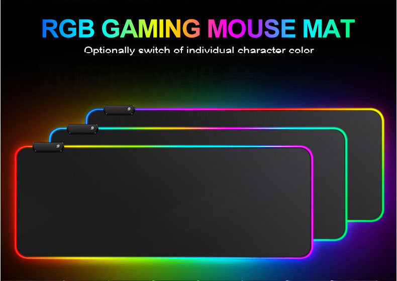 RGB gaming mouse mat with colorful lighting on a dark background