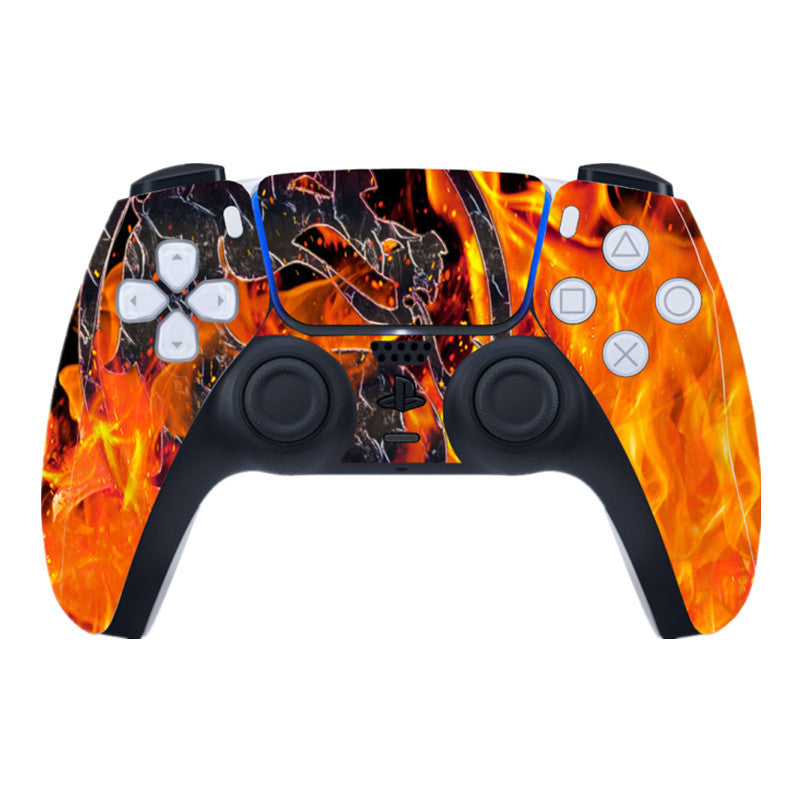 Gaming controller with fiery design on a white background