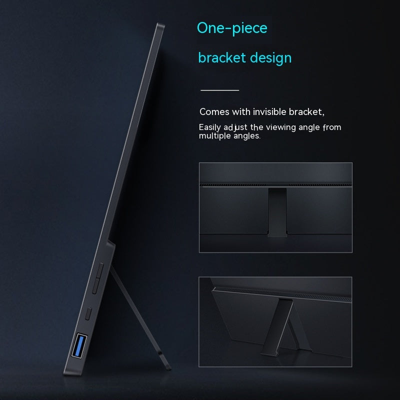 Black monitor stand with one-piece bracket design on a dark background