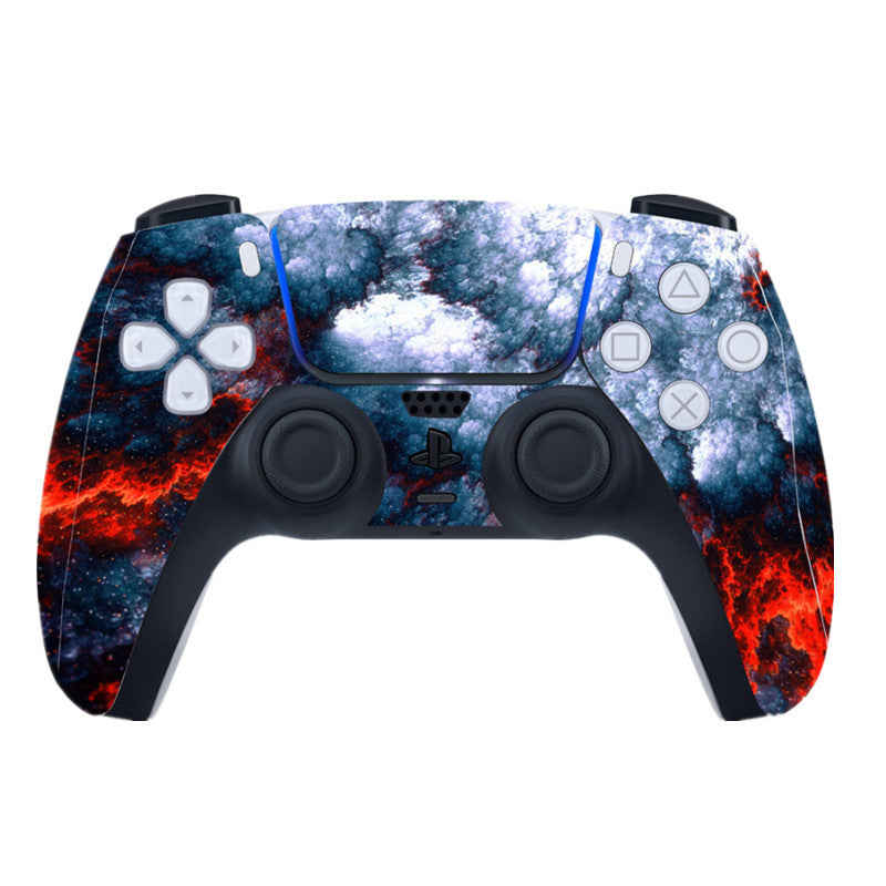 Gaming controller with a fiery and icy design on a white background