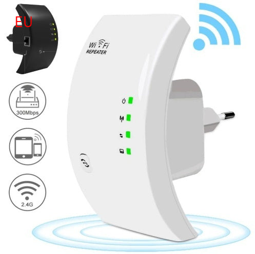 White WiFi repeater with EU plug on a white background