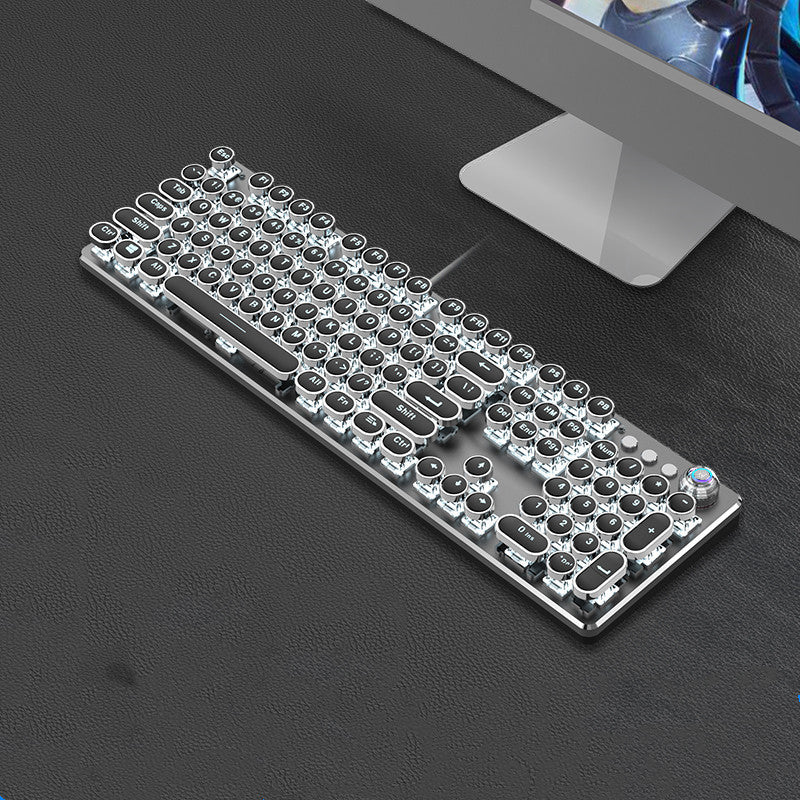 Mechanical keyboard with retro design on a dark surface