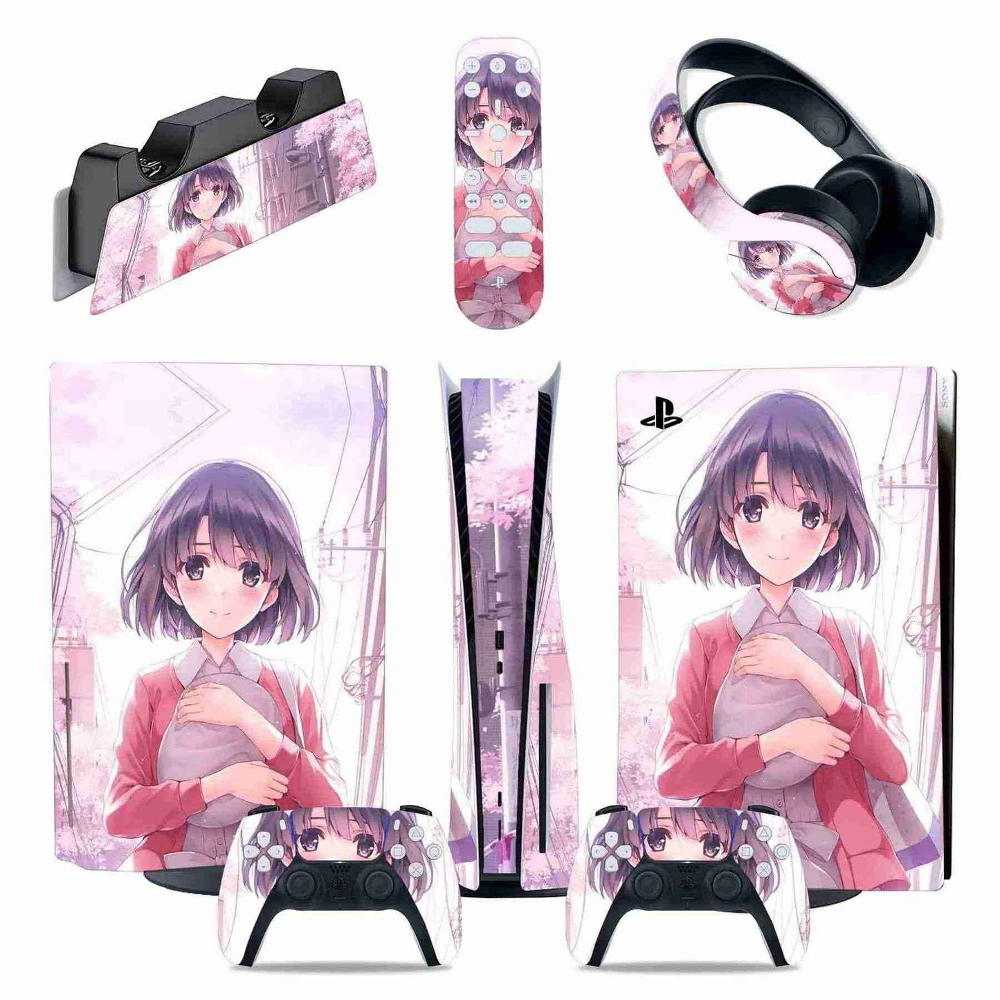Gaming console skin with anime character design on a white background