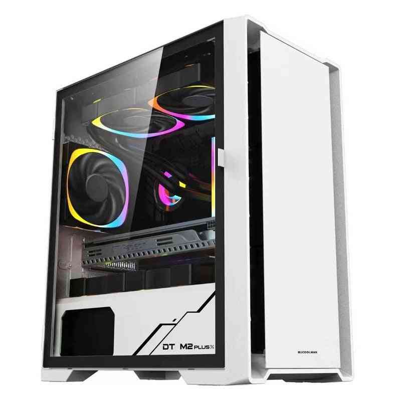 White computer case with RGB lighting on a white background