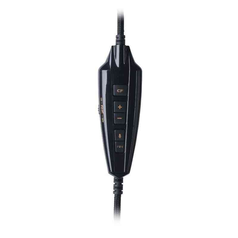 Black audio control device with buttons on a white background