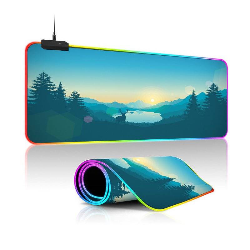 Oversized RGB Luminous Mouse Pad โ Landscape Design, Non-Slip, Gaming Desk Mat - TechTronic