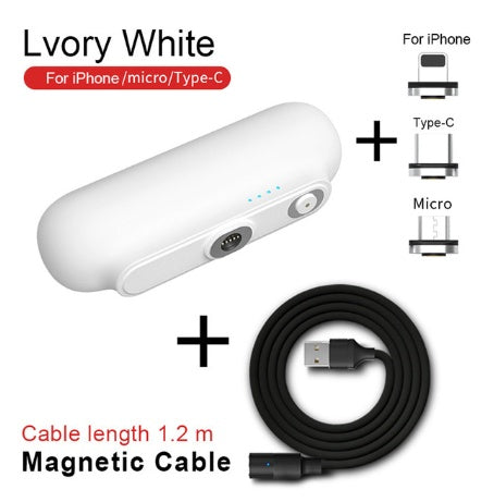 White charging device with magnetic cable on a white background