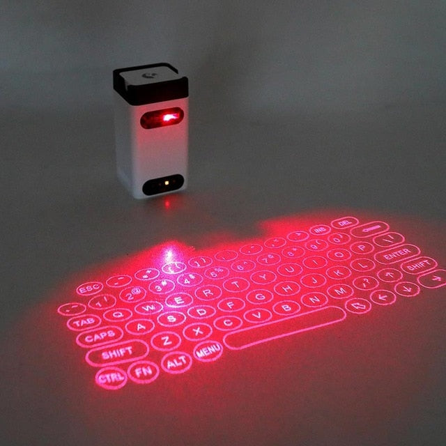 Holographic keyboard projection device on a dark surface
