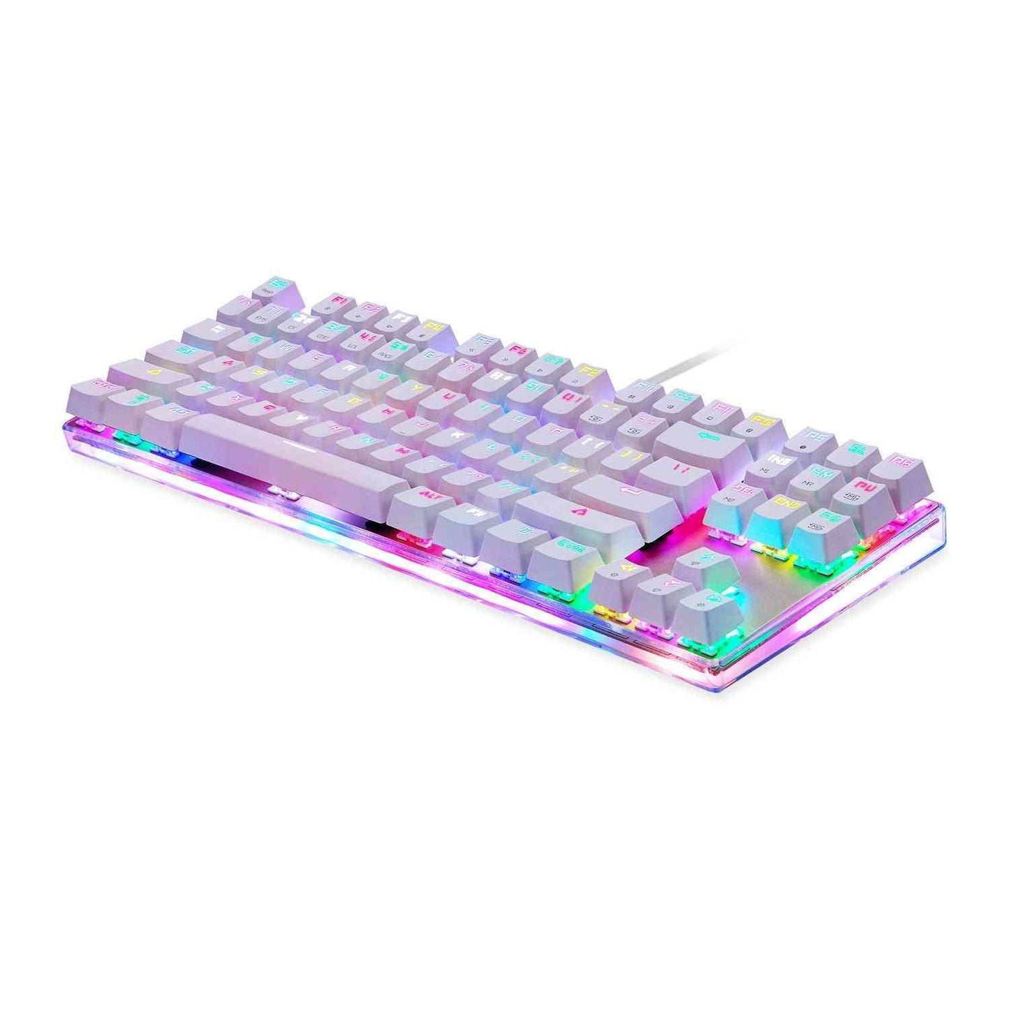 Mechanical keyboard with RGB lighting on a white background