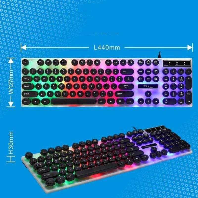 White Waterproof Glass Panel Keyboard โ 104 Keys, Round Keycaps, RGB LED, Wired USB - TechTronic